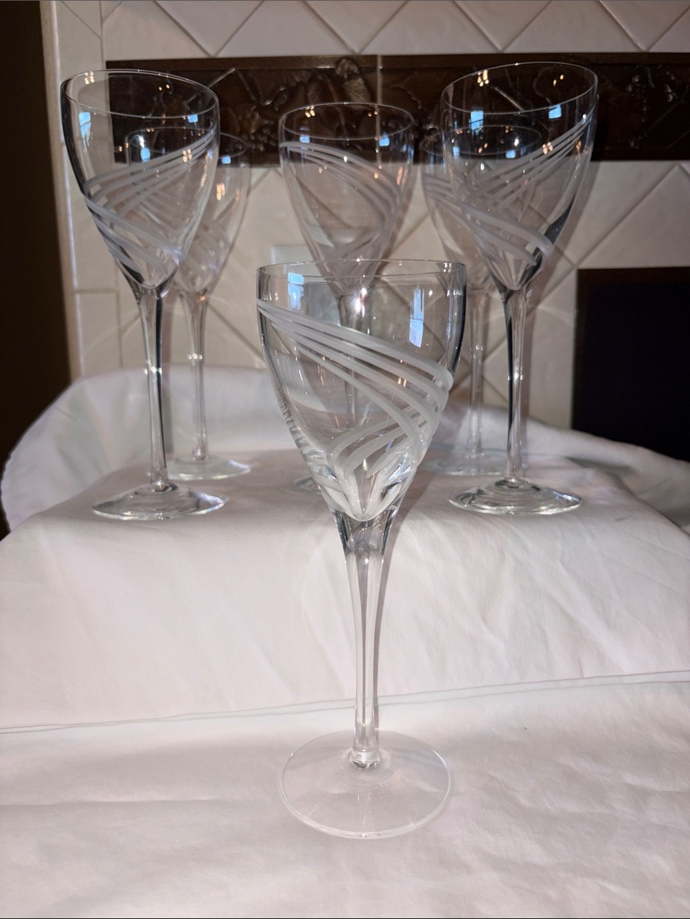 Vintage Set of 6 Lenox Crystal Windswept Wine Stemware Glasses